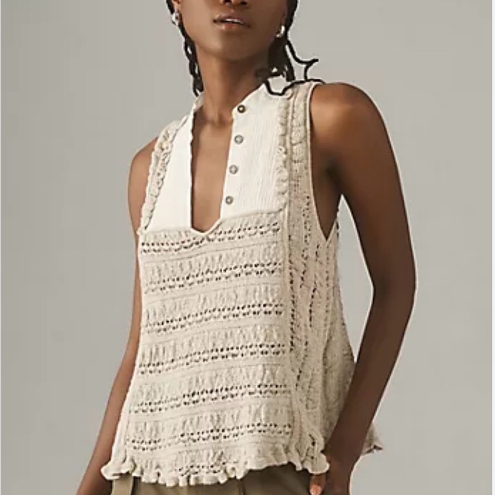 Anthropologie Beige Knit Button-Detail Blouse